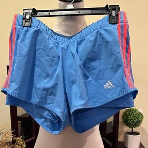 adidas Blue Women’s Athletic Shorts with Pink Stripes